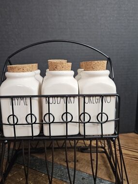 Rae Dunn Ceramic Spice Jar Set with Cork Lids - White